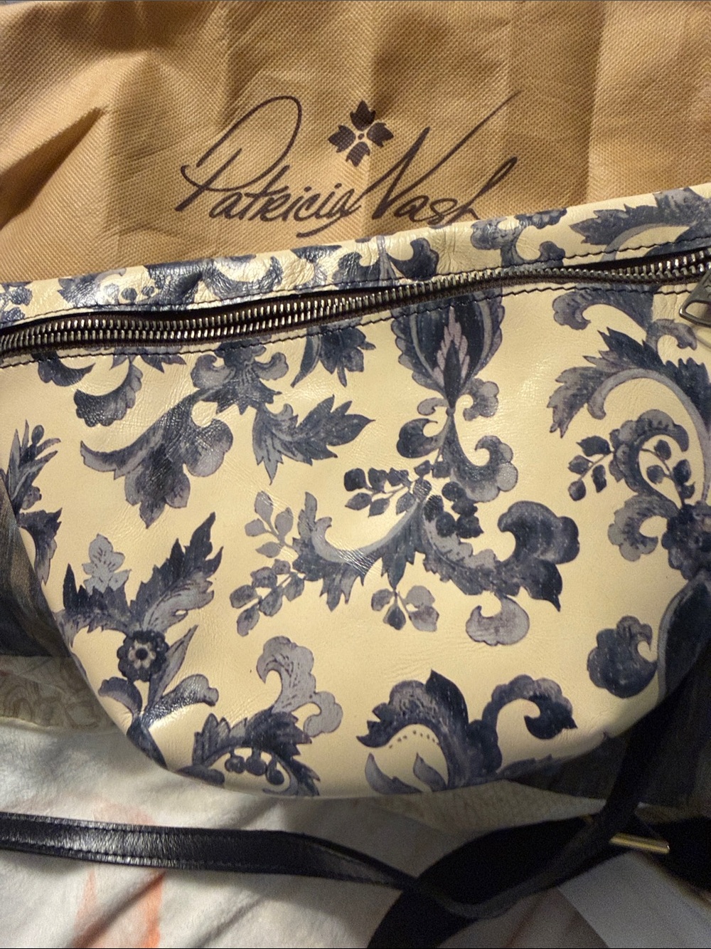 Patricia Nash Cream & Navy Floral Leather Crossbody
